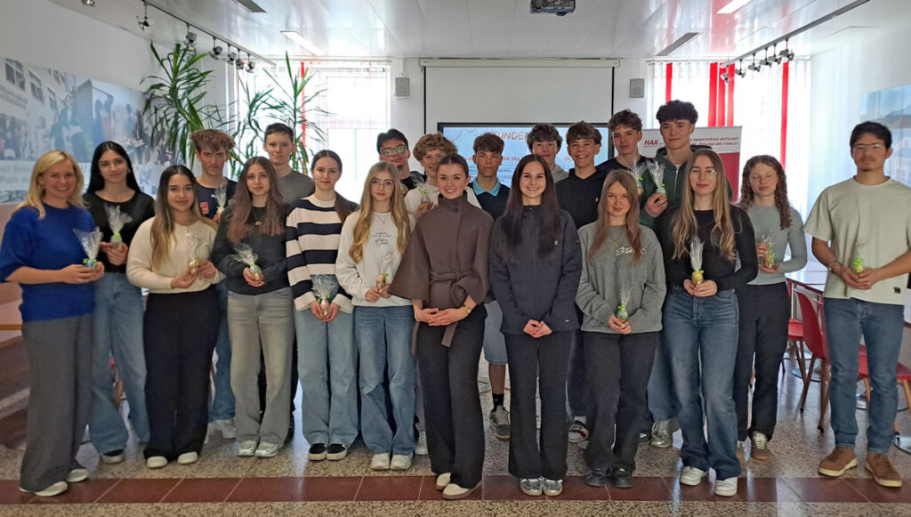 Easter greetings from sponsor company Sparkasse visit to class 2AK