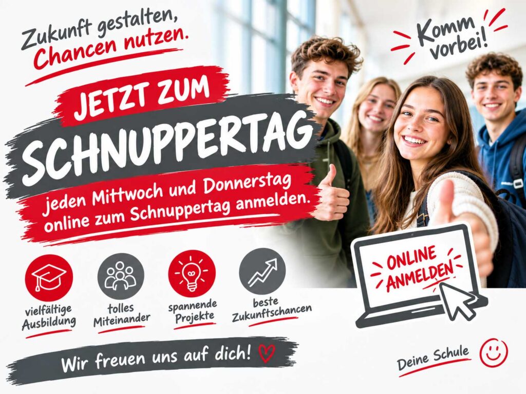 Jetzt zum Schnuppertag – jeden Mittwoch und Donnerstag online zum Schnuppertag anmelden